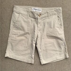 Aeropostale Bermuda Shorts Khaki Tan Flat Front Chinos Stretch Cotton Size 1 2